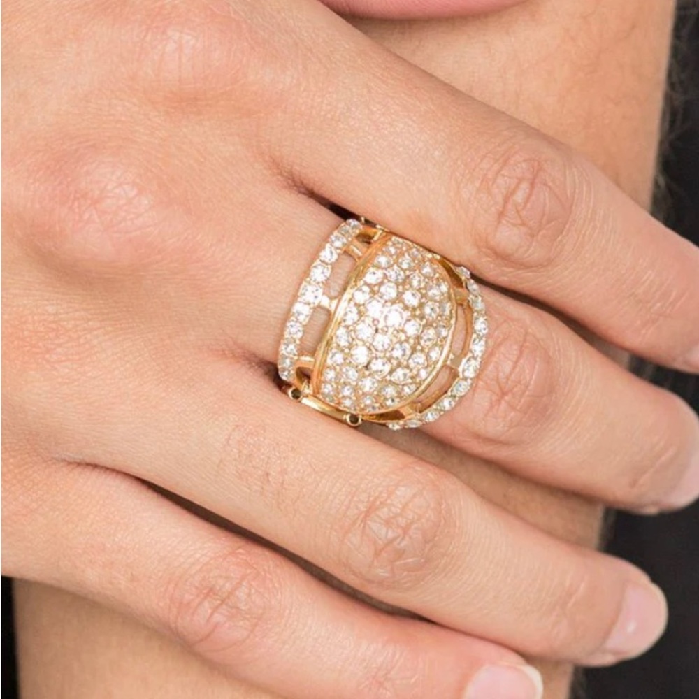 The Seven Figure Itch Gold Ring Paparazzi Vintage Rhinestone Dome